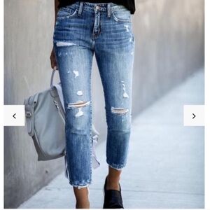 Flying Monkey Distressed Boyfriend Denim Jeans Cropped Women’s 25
